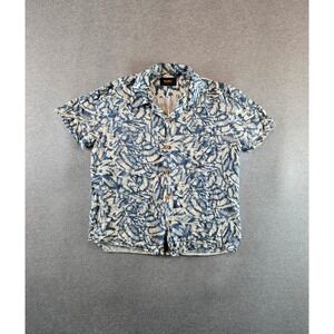 Deus Ex Machina Beedabee Camp Shirt‎ Mens L Blue White Abstract Rayon Button Up